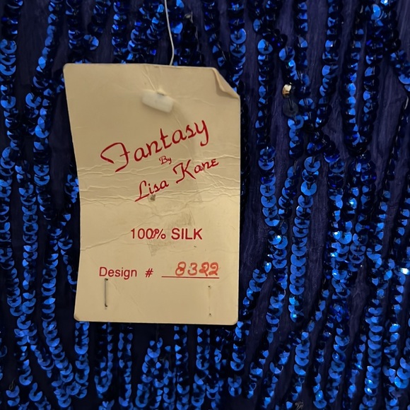 Fantasy by Lisa kane. 100 percent silk dress. Royal blue sequence - Picture 5 of 9